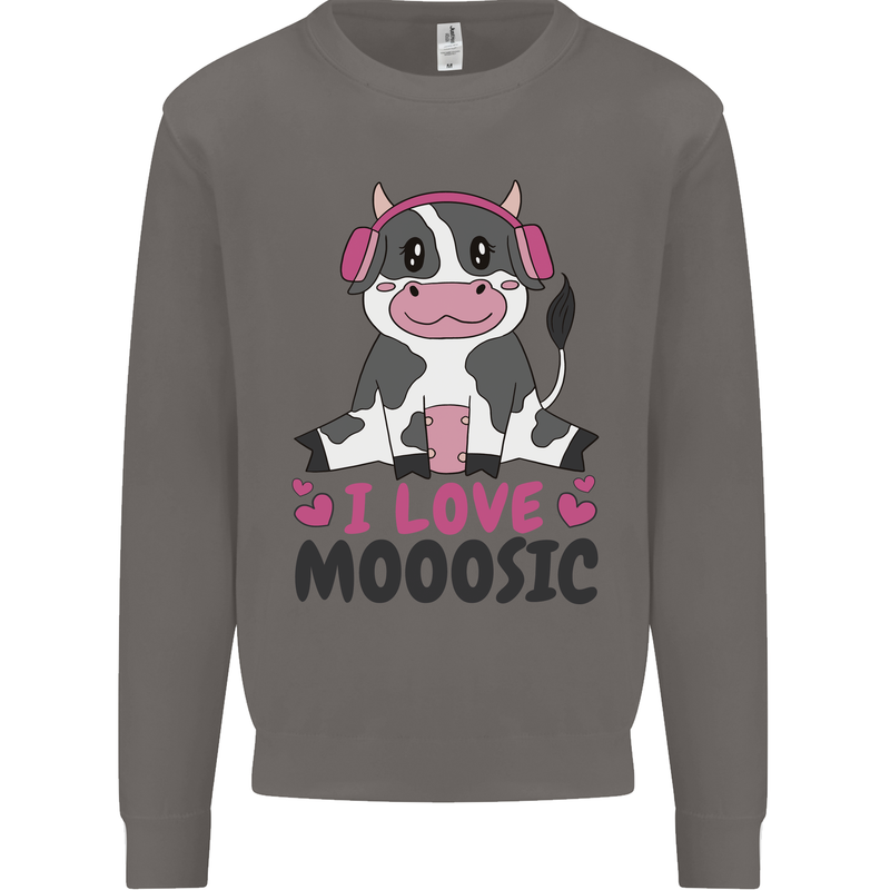 I Love Mooosic Funny Cow DJ Mens Sweatshirt Jumper Charcoal