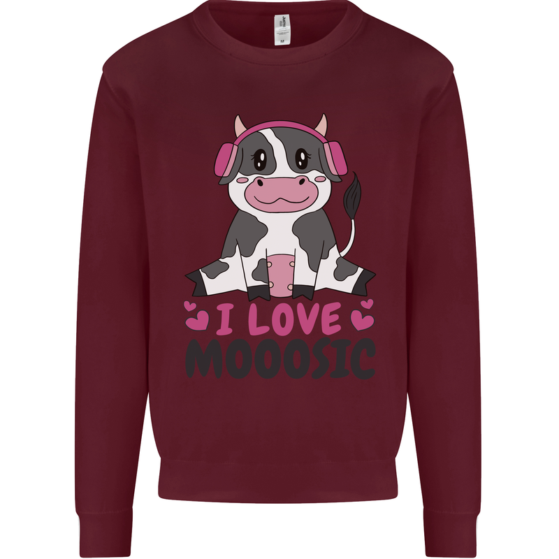 I Love Mooosic Funny Cow DJ Mens Sweatshirt Jumper Maroon