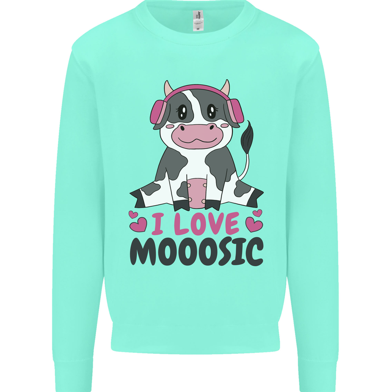 I Love Mooosic Funny Cow DJ Mens Sweatshirt Jumper Peppermint