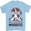 I Love Mooosic Funny Cow DJ Mens T-Shirt 100% Cotton Light Blue