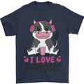 I Love Mooosic Funny Cow DJ Mens T-Shirt 100% Cotton Navy Blue