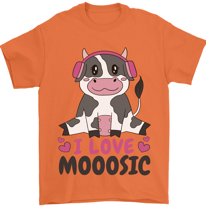 I Love Mooosic Funny Cow DJ Mens T-Shirt 100% Cotton Orange