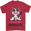 I Love Mooosic Funny Cow DJ Mens T-Shirt 100% Cotton Red