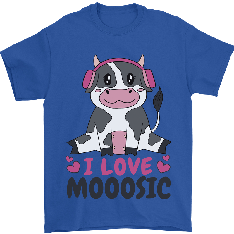 I Love Mooosic Funny Cow DJ Mens T-Shirt 100% Cotton Royal Blue