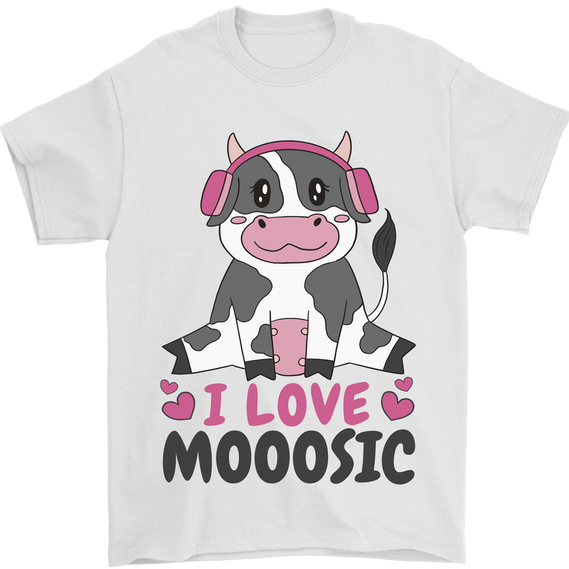 I Love Mooosic Funny Cow DJ Mens T-Shirt 100% Cotton White