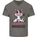 I Love Mooosic Funny Cow DJ Mens V-Neck Cotton T-Shirt Charcoal