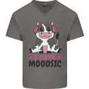 I Love Mooosic Funny Cow DJ Mens V-Neck Cotton T-Shirt Charcoal