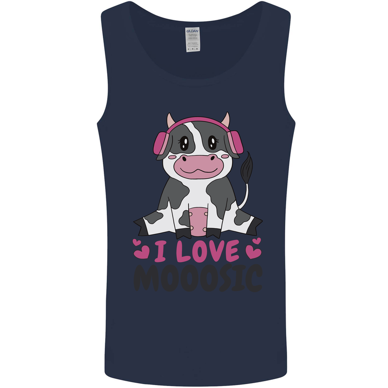 I Love Mooosic Funny Cow DJ Mens Vest Tank Top Navy Blue