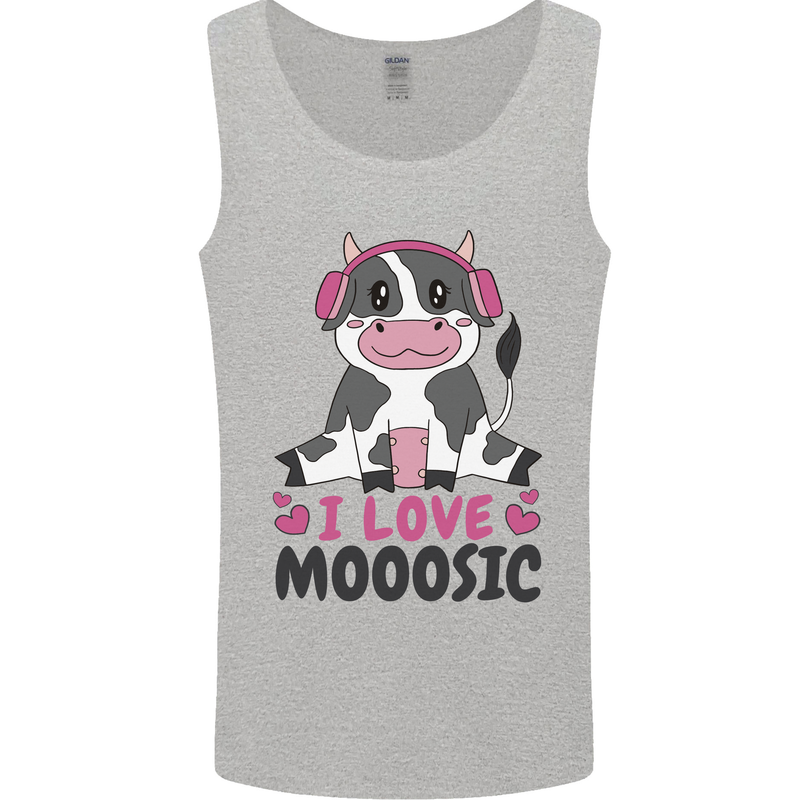 I Love Mooosic Funny Cow DJ Mens Vest Tank Top Sports Grey