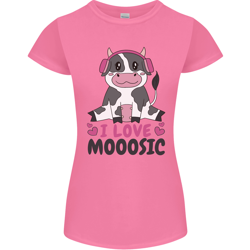 I Love Mooosic Funny Cow DJ Womens Petite Cut T-Shirt Azalea