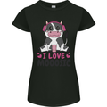 I Love Mooosic Funny Cow DJ Womens Petite Cut T-Shirt Black