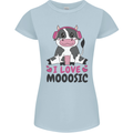 I Love Mooosic Funny Cow DJ Womens Petite Cut T-Shirt Light Blue