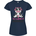 I Love Mooosic Funny Cow DJ Womens Petite Cut T-Shirt Navy Blue