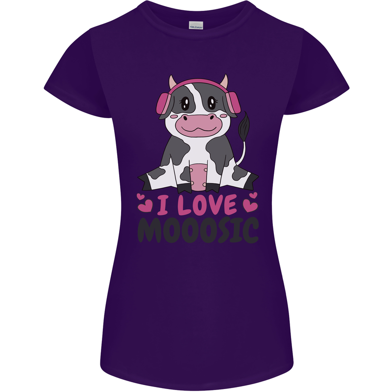 I Love Mooosic Funny Cow DJ Womens Petite Cut T-Shirt Purple