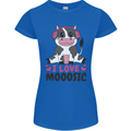 I Love Mooosic Funny Cow DJ Womens Petite Cut T-Shirt Royal Blue