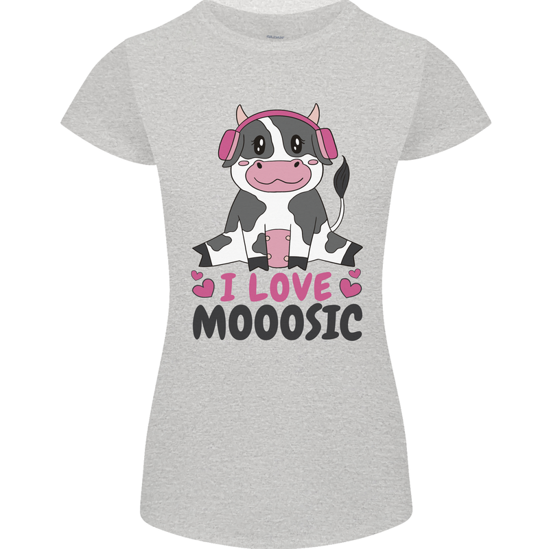 I Love Mooosic Funny Cow DJ Womens Petite Cut T-Shirt Sports Grey