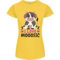 I Love Mooosic Funny Cow DJ Womens Petite Cut T-Shirt Yellow