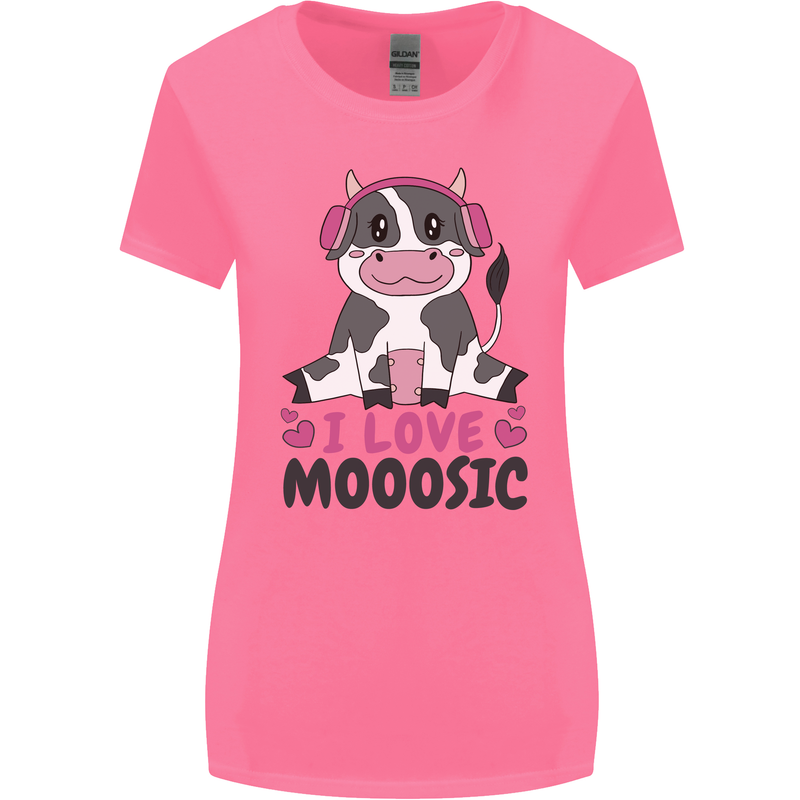 I Love Mooosic Funny Cow DJ Womens Wider Cut T-Shirt Azalea