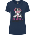 I Love Mooosic Funny Cow DJ Womens Wider Cut T-Shirt Navy Blue