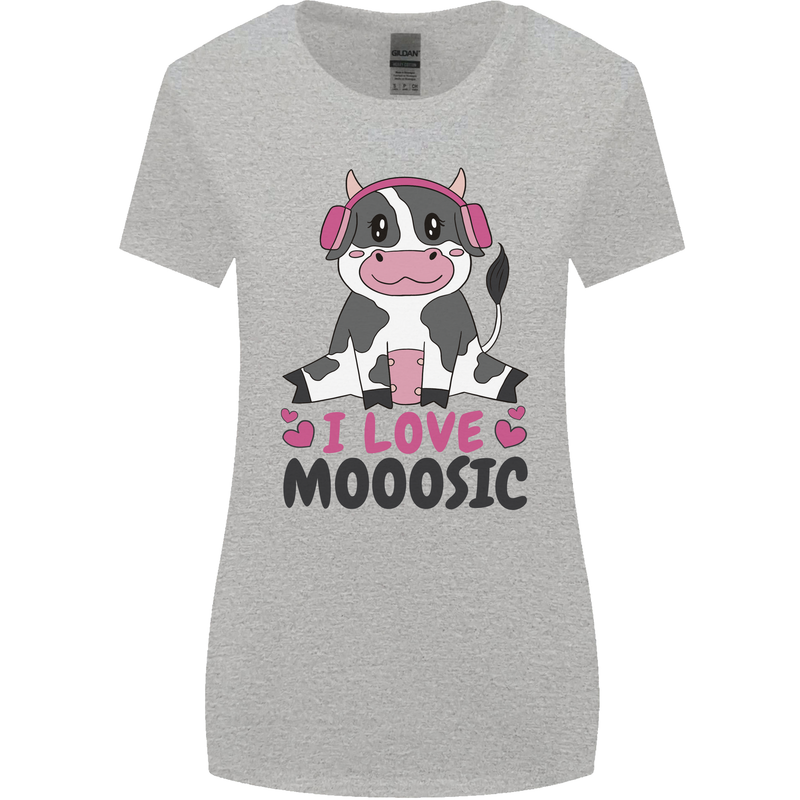 I Love Mooosic Funny Cow DJ Womens Wider Cut T-Shirt Sports Grey