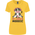 I Love Mooosic Funny Cow DJ Womens Wider Cut T-Shirt Yellow