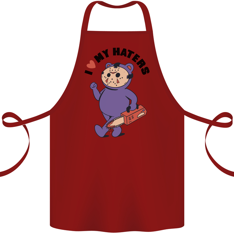 I Love My Haters Funny Halloween Cotton Apron 100% Organic Maroon