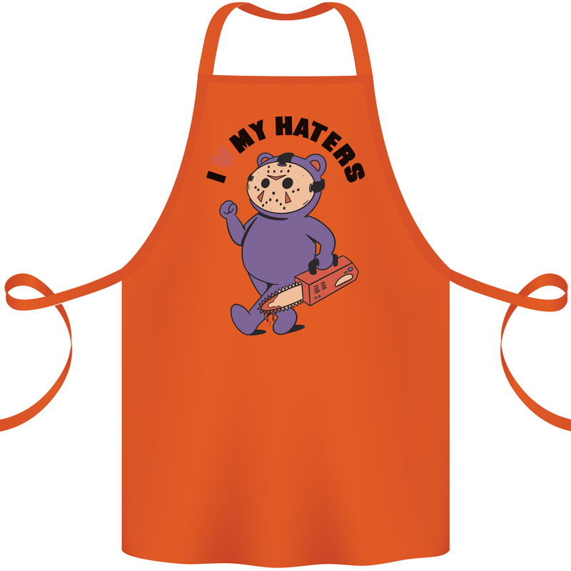 I Love My Haters Funny Halloween Cotton Apron 100% Organic Orange