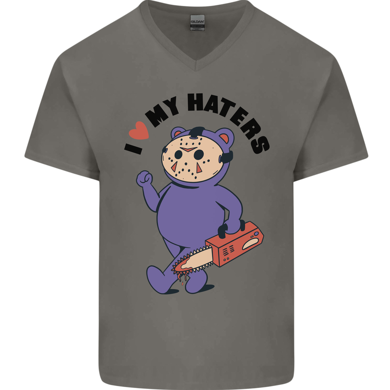 I Love My Haters Funny Halloween Mens V-Neck Cotton T-Shirt Charcoal