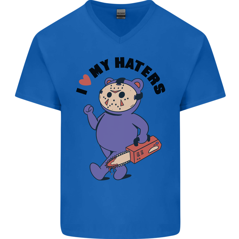 I Love My Haters Funny Halloween Mens V-Neck Cotton T-Shirt Royal Blue