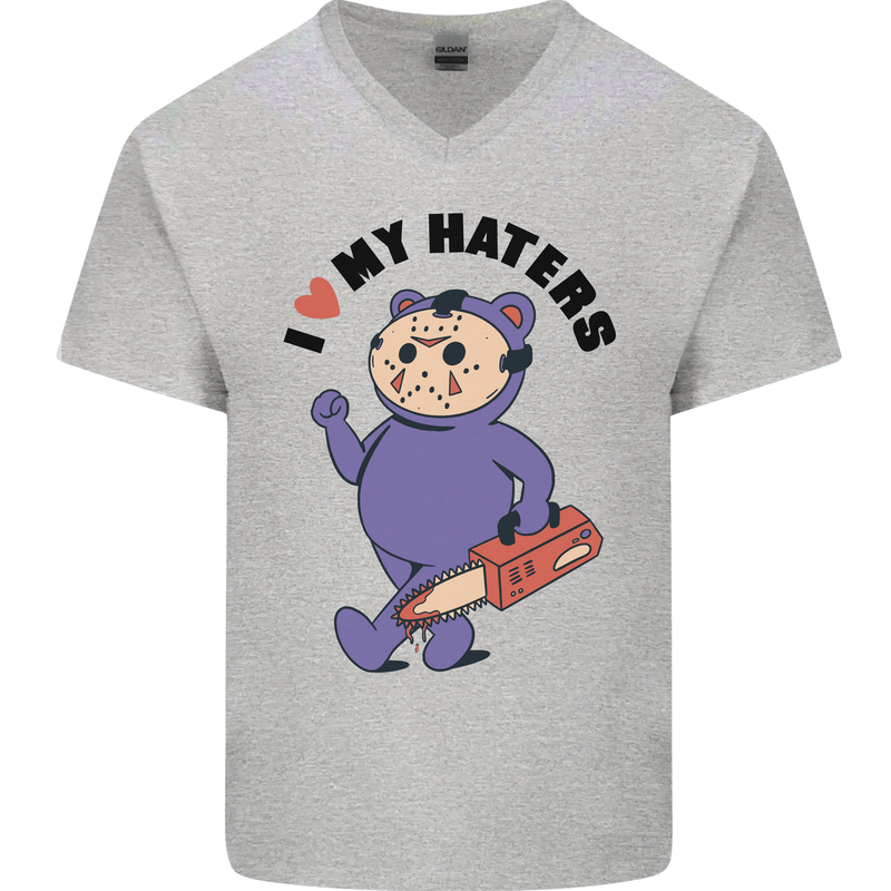 I Love My Haters Funny Halloween Mens V-Neck Cotton T-Shirt Sports Grey