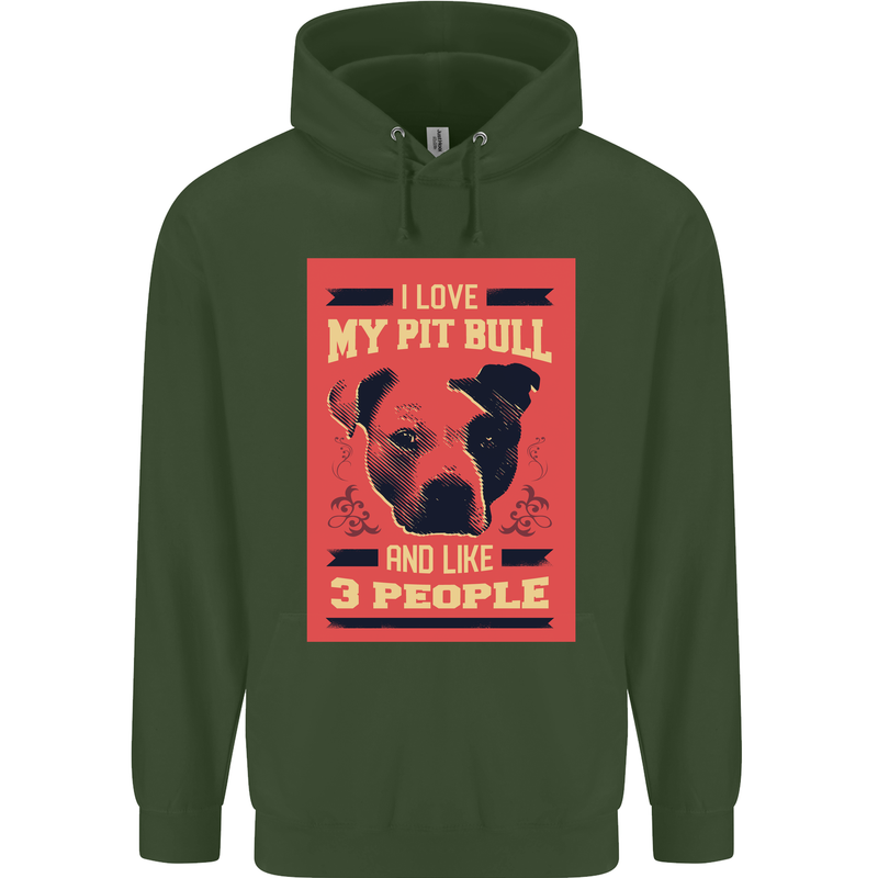I Love My Pitbull & 3 People Funny Childrens Kids Hoodie Forest Green