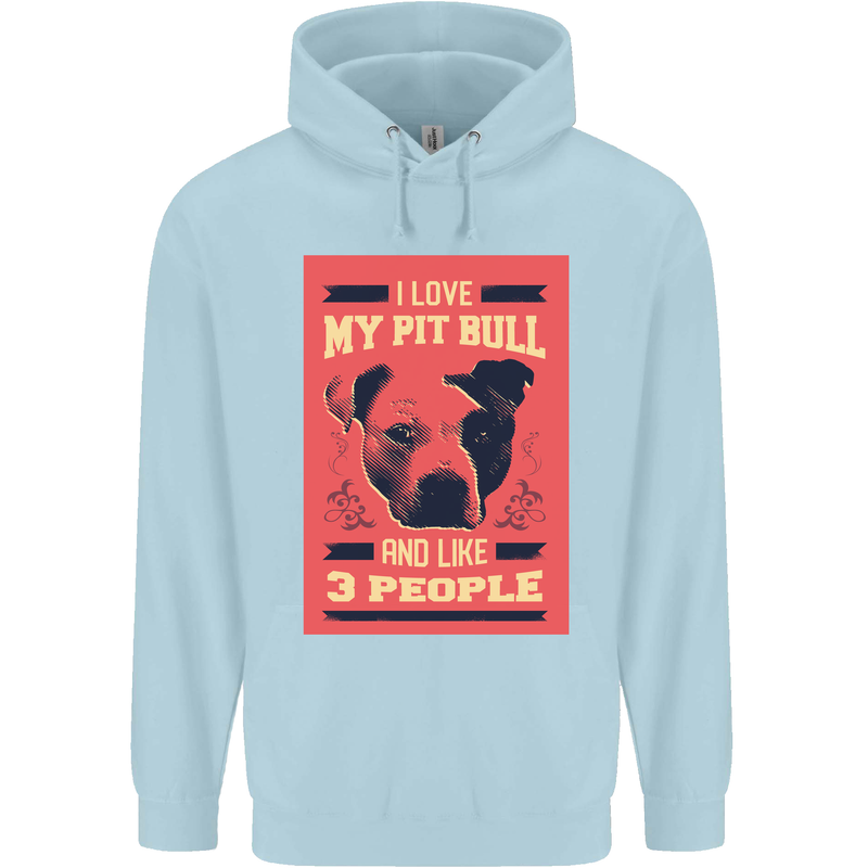 I Love My Pitbull & 3 People Funny Childrens Kids Hoodie Light Blue