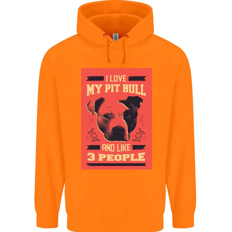 I Love My Pitbull & 3 People Funny Childrens Kids Hoodie Orange