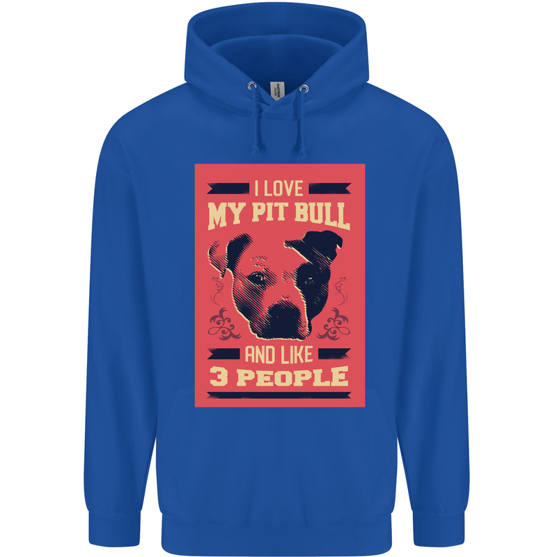 I Love My Pitbull & 3 People Funny Childrens Kids Hoodie Royal Blue