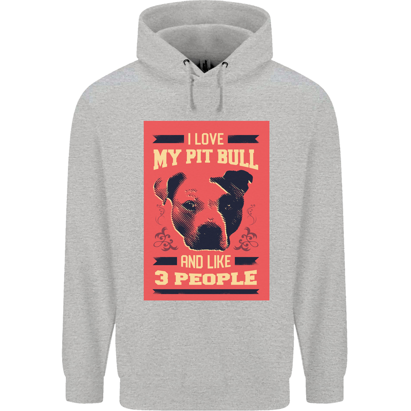 I Love My Pitbull & 3 People Funny Childrens Kids Hoodie Sports Grey