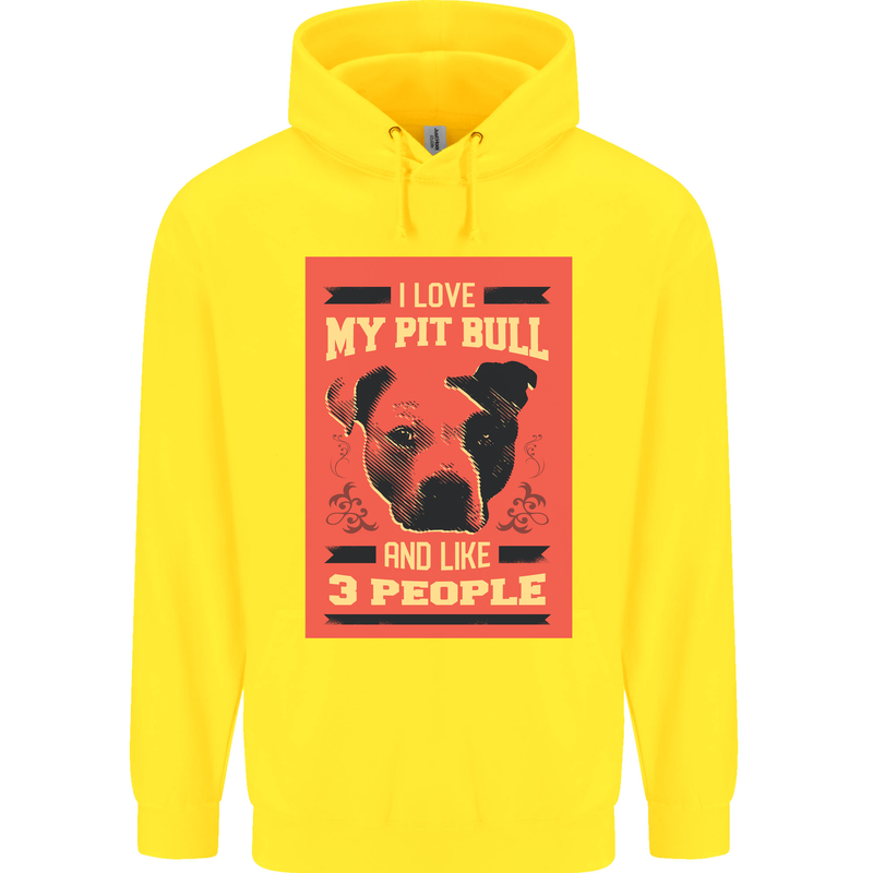 I Love My Pitbull & 3 People Funny Childrens Kids Hoodie Yellow
