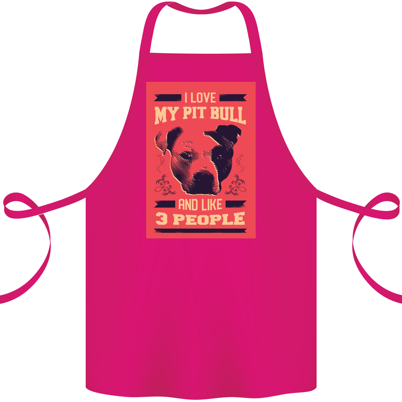 I Love My Pitbull & 3 People Funny Cotton Apron 100% Organic Pink