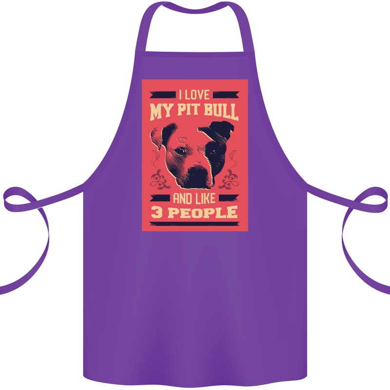 I Love My Pitbull & 3 People Funny Cotton Apron 100% Organic Purple