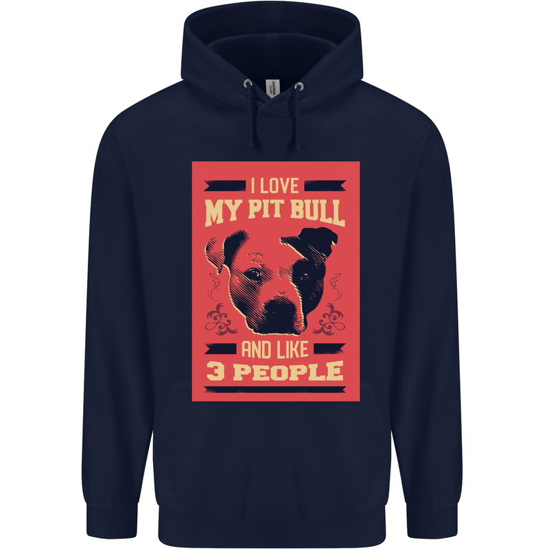 I Love My Pitbull & 3 People Funny Mens 80% Cotton Hoodie Navy Blue