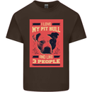 I Love My Pitbull & 3 People Funny Mens Cotton T-Shirt Tee Top Dark Chocolate