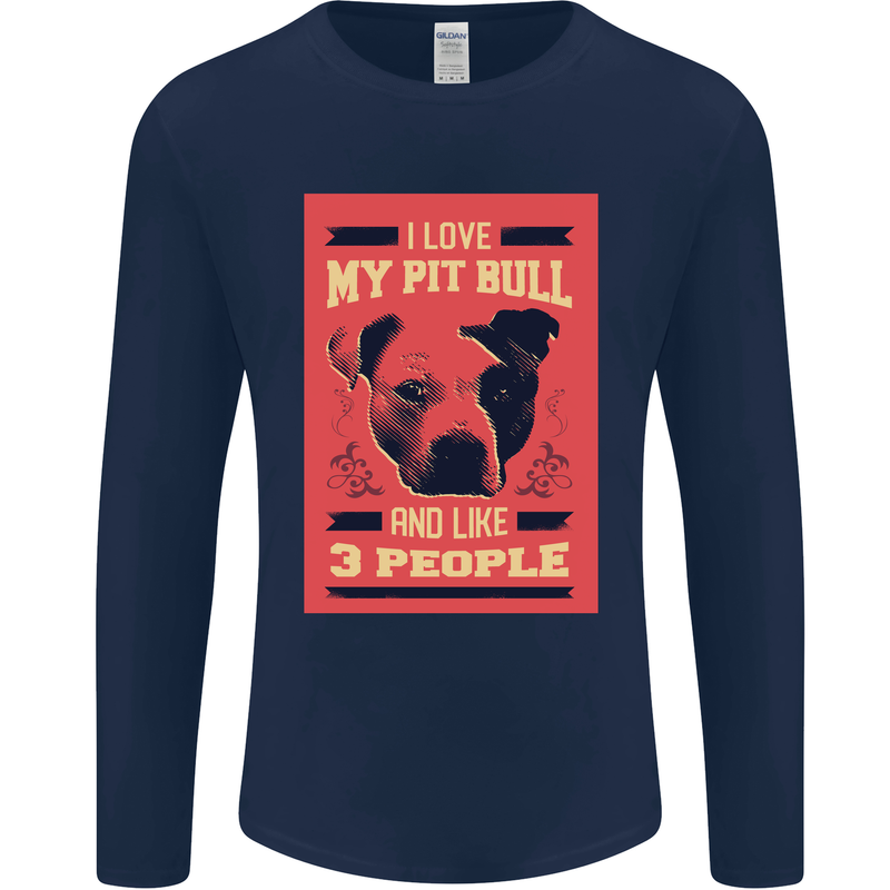 I Love My Pitbull & 3 People Funny Mens Long Sleeve T-Shirt Navy Blue