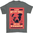 I Love My Pitbull & 3 People Funny Mens T-Shirt Cotton Gildan Charcoal