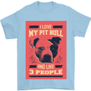 I Love My Pitbull & 3 People Funny Mens T-Shirt Cotton Gildan Light Blue