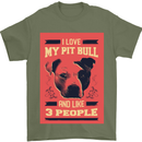 I Love My Pitbull & 3 People Funny Mens T-Shirt Cotton Gildan Military Green