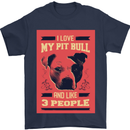 I Love My Pitbull & 3 People Funny Mens T-Shirt Cotton Gildan Navy Blue