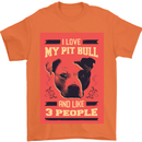I Love My Pitbull & 3 People Funny Mens T-Shirt Cotton Gildan Orange
