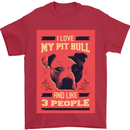 I Love My Pitbull & 3 People Funny Mens T-Shirt Cotton Gildan Red