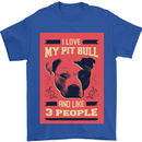 I Love My Pitbull & 3 People Funny Mens T-Shirt Cotton Gildan Royal Blue