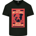 I Love My Pitbull & 3 People Funny Mens V-Neck Cotton T-Shirt Black