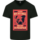 I Love My Pitbull & 3 People Funny Mens V-Neck Cotton T-Shirt Black